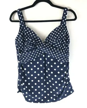 Lands End Tankini Top Underwire Removable Pads Tummy Control Polka Dot Navy 4 thumbnail 1