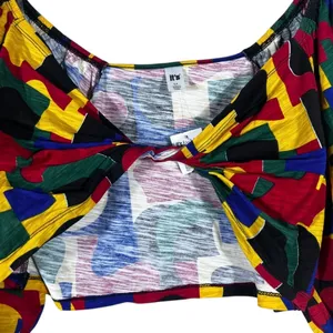 NWT It's Fashion Twist Front Geometric Crop Top Multicolor Retro Puff Size 1X thumbnail 2
