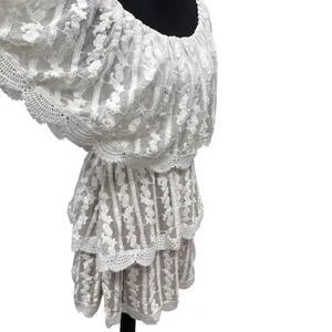 Show Me Your Mumu Ivory Lace Champagne Ruffle BOHO Dress Wedding Cap Sleeve SZ L thumbnail 4