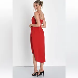 Lulus Reinette‎ Rust Red Sleeveless Pleated Overlapped Midi Dress Size S thumbnail 3