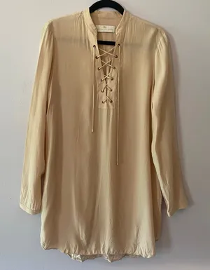 Amanda Uprichard Pink 100 Silk Lace-Up Long Sleeve Tunic Mini Dress Women Medium thumbnail 1