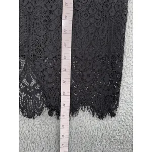 Black Lace Sheath Dress 8 Floral Mock‎ Neck S/S Eyelash Hem Whimsigoth Witchy thumbnail 7