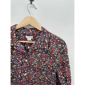 J. Crew Womens Microfloral Button‎ Front Shirt Size M Navy Blue Casual CN22 thumbnail 5
