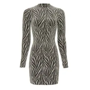 RTR sz 8 all saints Amaya silver black zebra print dress metallic fitted bodycon thumbnail 4