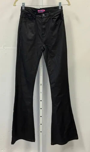 Edikted Coated High Rise Flare Jeans Waxed Denim Pants Size Medium Black Stretch thumbnail 1