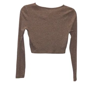 Woman’s Small Brown Ribbed Knit Crop Top and Wide-Leg Pants Set thumbnail 6