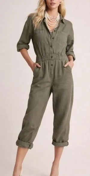 Abercrombie & Fitch Olive Green Button-Front Utility Jumpsuit Size M thumbnail 1