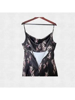 Urban Outfitters Black Slinky Silky Satin Mini Slip Mallory Dress Large Cyber thumbnail 5