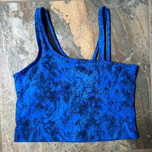 Zella Strength Crop Asymmetrical Tank Blue Mykonos Spindrift Print Size Medium thumbnail 11