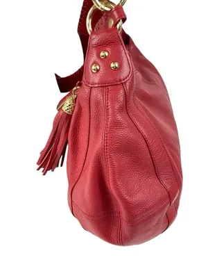 -ONNA EHRLICH RACHEL Red Pebbled Leather Large Hobo Bag Purse Tassle Designer thumbnail 7