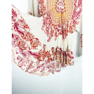 Free People Sunset Dreams Printed Tunic Size XS Ruffle Sleeve Bohemian Relaxed thumbnail 12