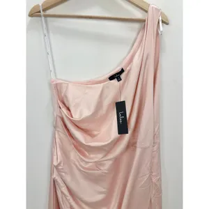 Lulus Dreaming Elegance Blush Pink Satin One Shoulder Maxi Dress Formal 1X NWT thumbnail 14