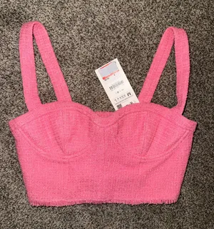 Zara Faded Pink Textured Bustier Crop Top thumbnail 1