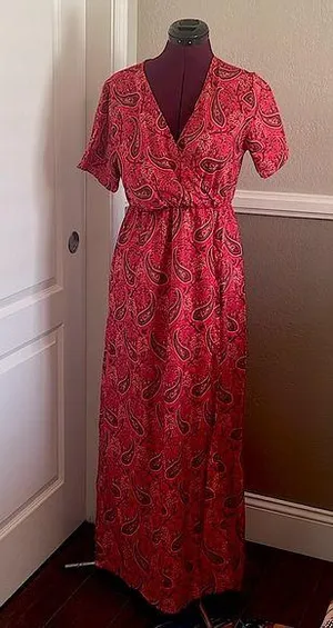 Boho Paisley Maxi Dress Sz L thumbnail 1