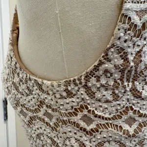 VTG 90s NiteLine White Lace Beaded Tan Mini Dress 2‎ Bridal Goth Witchy Coquette thumbnail 13