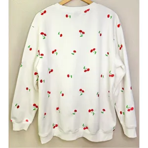 Vinyl Icons Cherry Embroidered White Crewneck Sweatshirt thumbnail 2