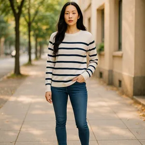Old Navy Womens 100% Cotton Breton Stripe Sweater Cream Navy Long Sleeve‎ Size S thumbnail 4