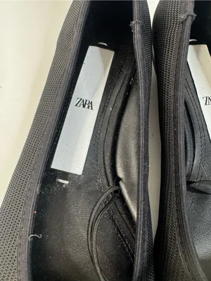 Zara Black Pointed Toe Knit Ballet Flats with Cap Toe thumbnail 6