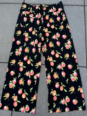 Anthropologie Maeve Colette Peach Print Wide Leg Pants Black 32 thumbnail 1