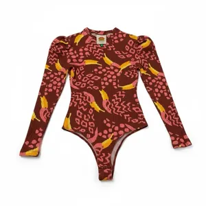 Farm Rio Toucanissimo Long Sleeve Stretch Cotton Bodysuit Size S‎ Burgundy thumbnail 2