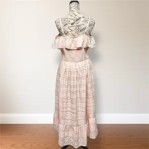 Vineyard Vines Pink Off Shoulder Smocked Ruffle Maxi Dress Coastal Wedding Guest thumbnail 4