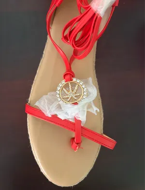 NWT ShoeDazzle Red Azima Rhinestone Espadrille Lace-Up Flat Sandals thumbnail 4
