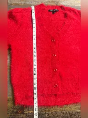 French Connection Fluffy Eyelash V-Neck Button Cardigan - Red thumbnail 8