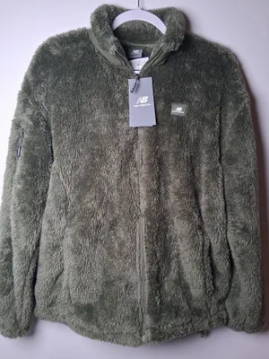 NWT New Balance Women's Olive Green Pile Fur Plush Full-Zip Fleece Jacket size L thumbnail 1