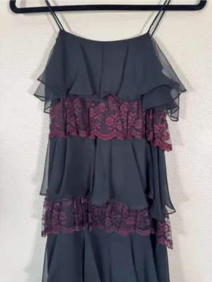 Vintage 90s Black Burgundy Lace Tiered Maxi Dress Womens S Whimsigoth Witchy thumbnail 11