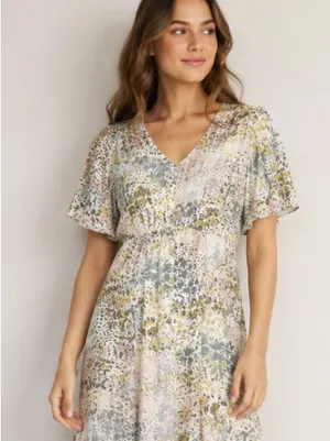 Mikarose Pastel Floral V-Neck Midi Dress thumbnail 1