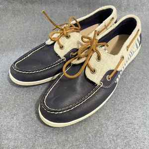 Sperry Women's Topsiders Women's 8M Blue Leather/Linen Canvas Close Toe Shoes thumbnail 7