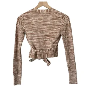 Intermix Celeste Wrap Crop Top Brown Space Dye Long Sleeve V-Neck Tie Side Sz XS thumbnail 3