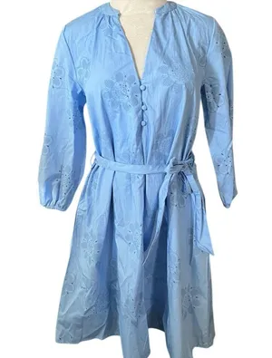 Cynthia Rowley Rubber Embroidery Blue Summer 3/4 Sleeve Mini Dress Size S NWOT thumbnail 7