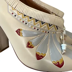 Tory Burch Yuma Fringe Feather Heel 7.5 Folk Art Block‎ Pump thumbnail 13