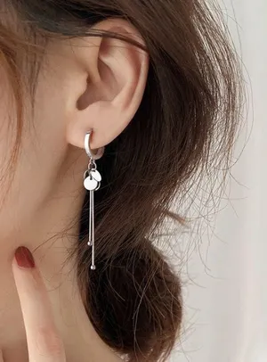 925 Silver Plated Round Disc Tassel Dangle Drop Hoop Earrings for Women thumbnail 6