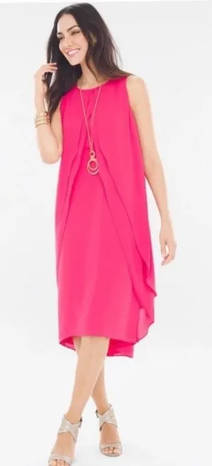 Chico's Ruffle Detail Dress Pink Passion Hi Lo Solid Keyhole NWT Size Small thumbnail 1