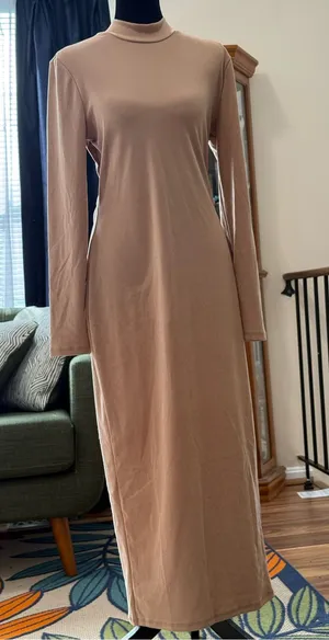 Taupe Women's Long Sleeve Mock Neck Maxi Dress - Beige thumbnail 1