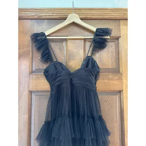 LULU'S Pure Radiance Black Mesh Swiss Dot Tiered Maxi Dress Size XS thumbnail 5