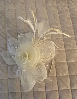 Ivory Floral Feather Fascinator Headpiece - Women Accessories Beige thumbnail 1