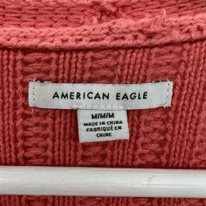 American Eagle Medium Cardigan Sweater Open Front Ribbed Coral Pink Knit Pockets thumbnail 6