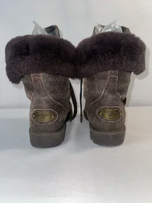 BEARPAW Kayla Women 7 Brown Suede Shearling Fur Cuff Lace Up Plaid Winter Boots thumbnail 6