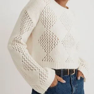 Madewell Diamond-Stitch Crewneck Crop Sweater in Cream thumbnail 5