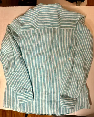 Talbots striped collared baby blue and white button up blouse, Small thumbnail 7