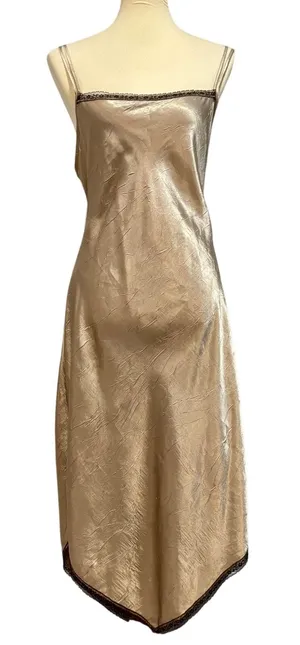 VTG Gold Champagne Satin Slip Dress Open Back Y2K Coquette Adjustable Tie Back thumbnail 1