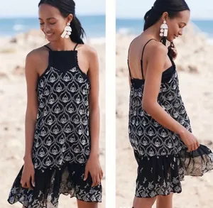 By Anthropologie Sheer Embroidered Mini Dress Black White Size Medium thumbnail 2