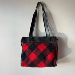Ralph Lauren Vintage 1990s Wool and Leather Square Buffalo‎ Plaid Shoulder Bag thumbnail 9