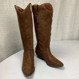 Soda Zahara Women’s Brown Western Cowgirl Knee-High Faux Suede Boots Size 6 NWOT thumbnail 3