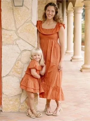Rylee + Cru Gia Women’s Cotton Floral Burnt Orange Dress S thumbnail 13