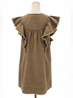 Pilcro Anthropologie Brown Cotton Ruffle Sleeve Button Front Dress Medium thumbnail 3