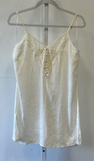 Band of Gypsies White Lace Trim V-Neck Cami Tank Top W1C34423 DEL Size S thumbnail 1